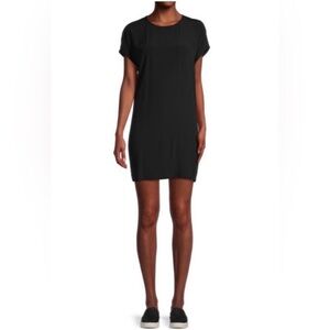 Madewell black crepe t-shirt dress with buttons